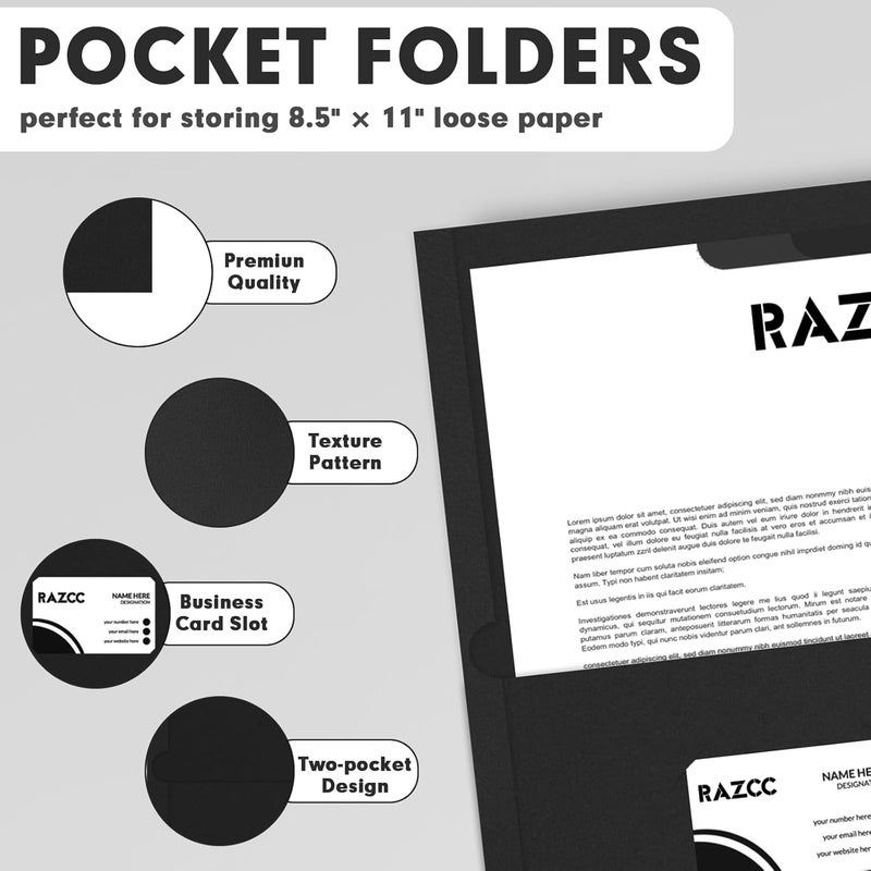 RAZCC Two Pocket Folders, 50 Pack 2 Pocket Folders Fit Letter Size Paper, Paper Folders with Pockets for School Office Business Home, Black - Image 3